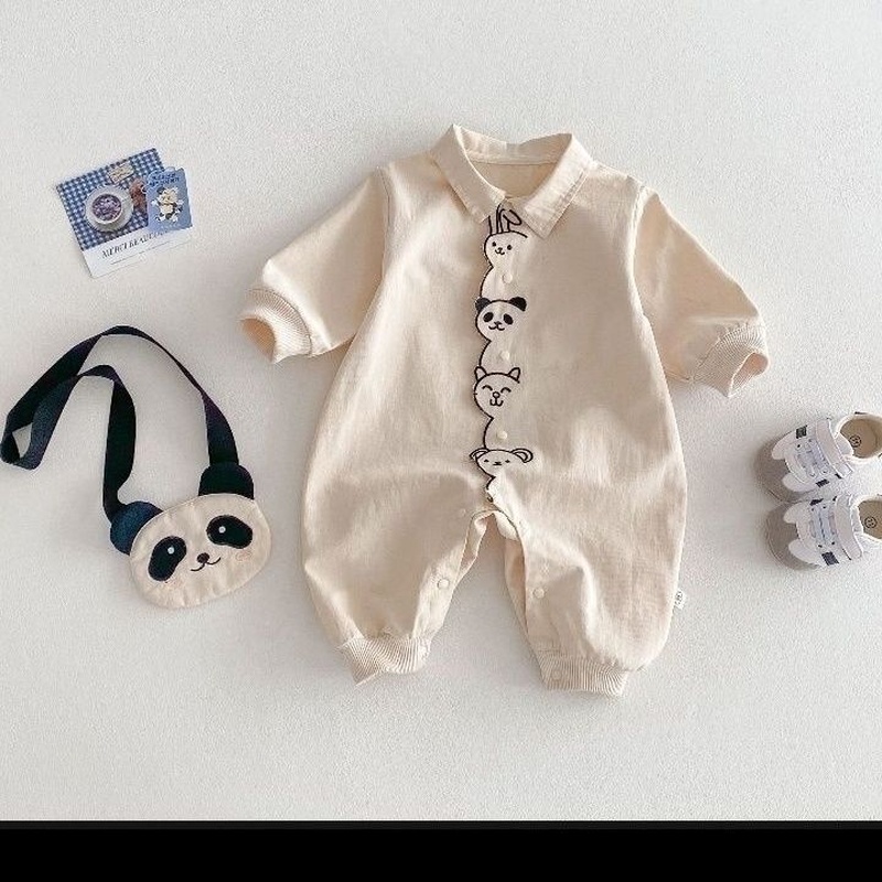 Baby Boy Cute Cartoon Embroidery Long Sleeve Romper