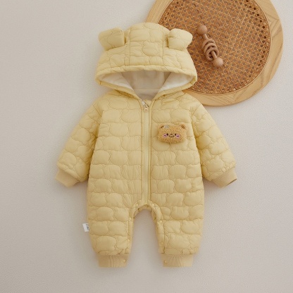 Baby Girl/Boy Long Sleeve Cute Bear Thickened Hooded Zip Romper