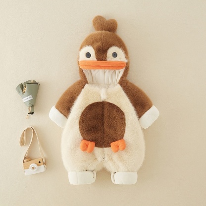 Baby Girl/Boy Long Sleeve Hooded Thickened Warm Cartoon Penguin Romper