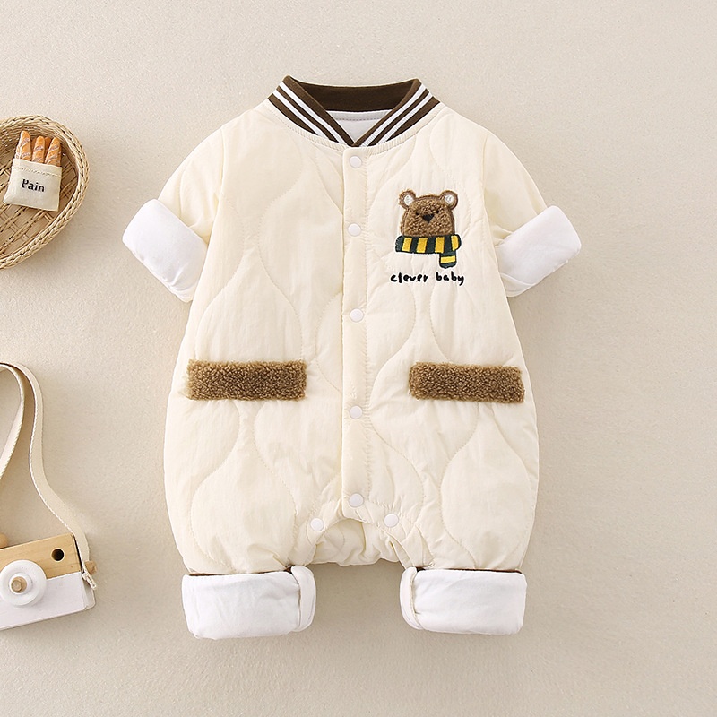 Baby Girl/Boy Long Sleeve Cotton Scarf Bear Romper