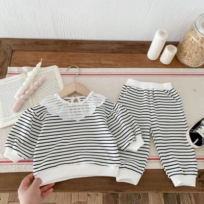 2pcs Baby Girl Striped Princess Lapel Set
