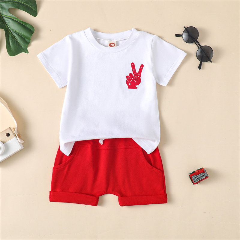 2pcs Baby Boy/Girl Independence Day Reversible Print T-shirt with Pant Set