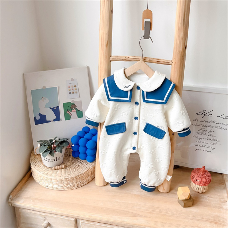 Baby Cute Navy Style Lapel Buttons Romper