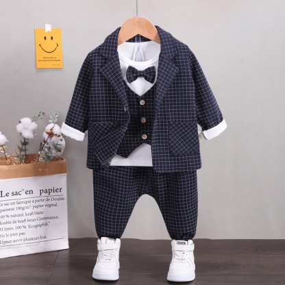 3pcs Baby Boy Plaid Suit Vest Set