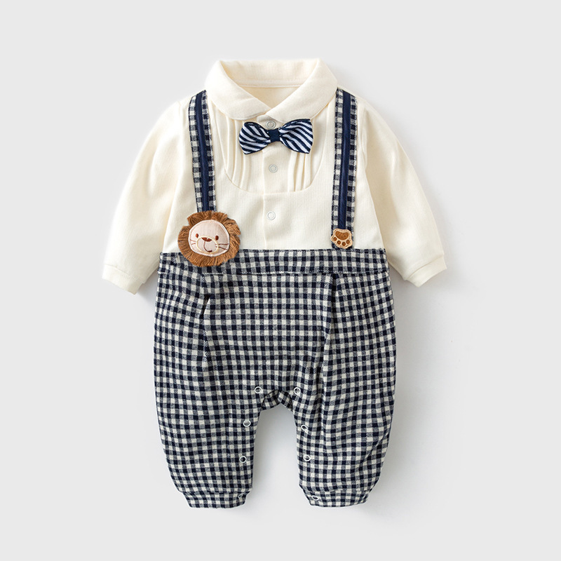 Baby Boy Little Lion Handsome College Style Bow Tie Romper