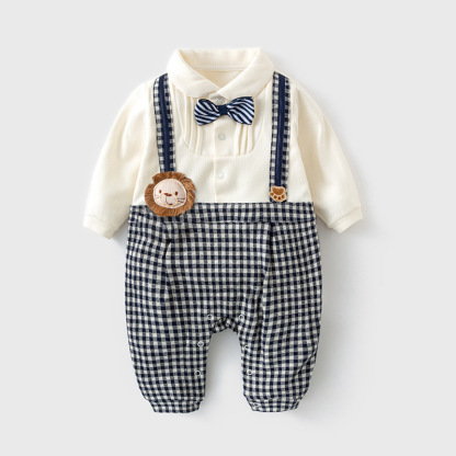 Baby Boy Little Lion Handsome College Style Bow Tie Romper