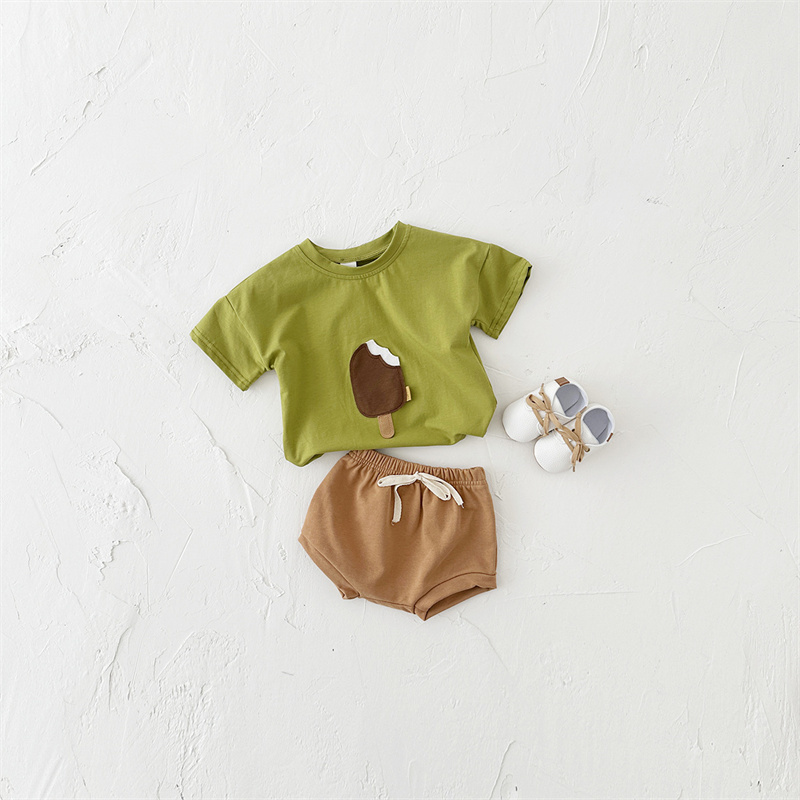2pcs BabyBoy Ice Cream Cute T-shirt with Pant Set