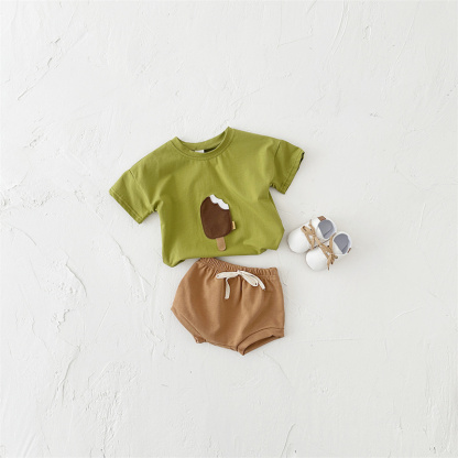 2pcs BabyBoy Ice Cream Cute T-shirt with Pant Set