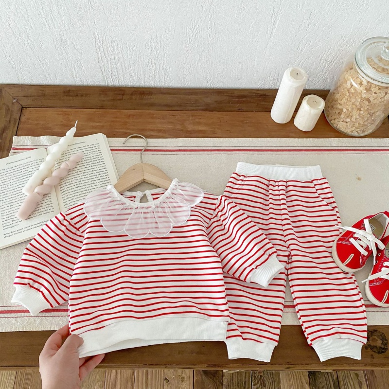 2pcs Baby Girl Striped Princess Lapel Set