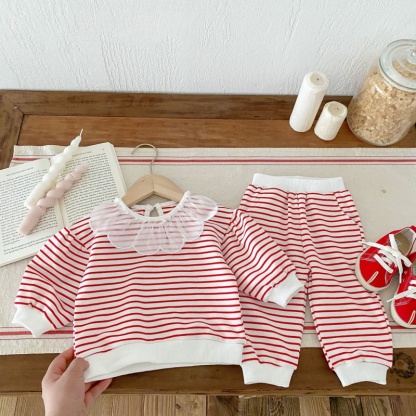 2pcs Baby Girl Striped Princess Lapel Set