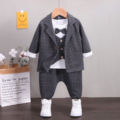 3pcs Baby Boy Plaid Suit Vest Set