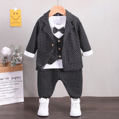 3pcs Baby Boy Plaid Suit Vest Set