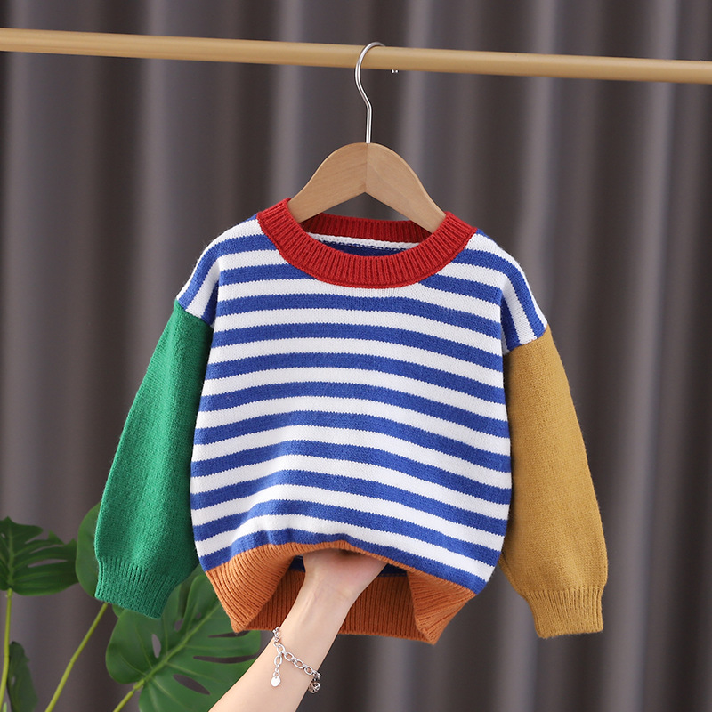Baby Crew Neck Pullover Striped Knit Sweater