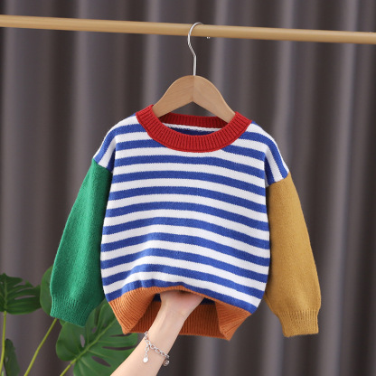 Baby Crew Neck Pullover Striped Knit Sweater