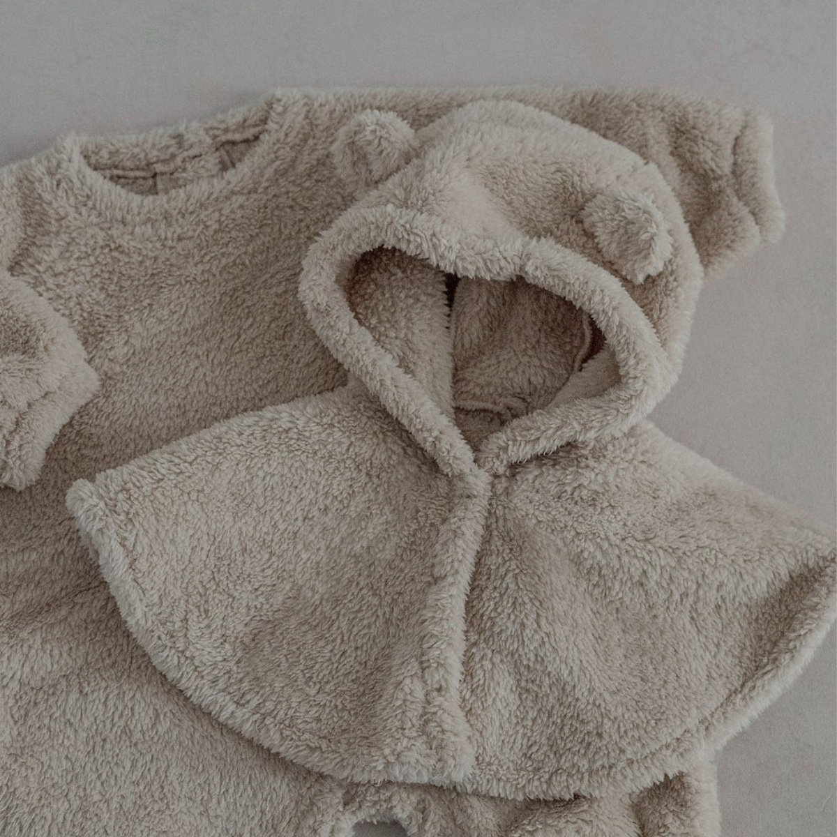 Baby Plush Thickened Bodysuit with Bear Cape Set