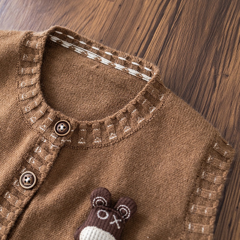 Baby Boy Bear Head Cardigan Three-Piece Set