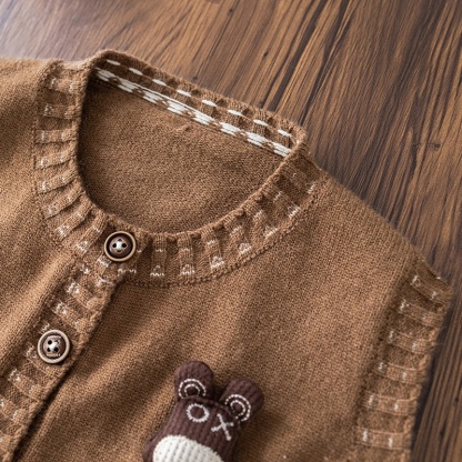 Baby Boy Bear Head Cardigan Three-Piece Set
