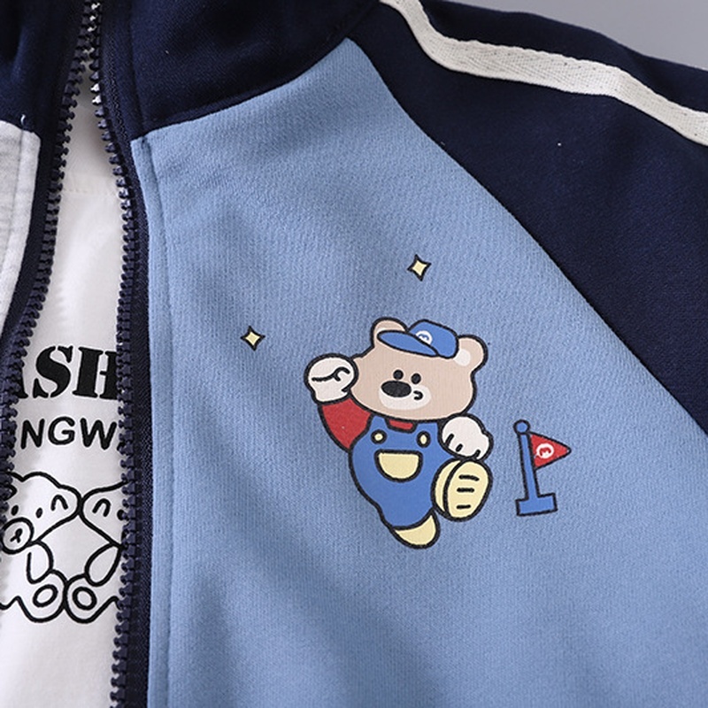 Baby Boy Color Block Bear Three-Piece Set