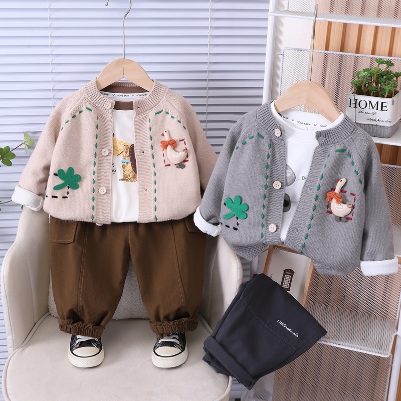 Baby Boy Duck Cardigan Three-Piece Set