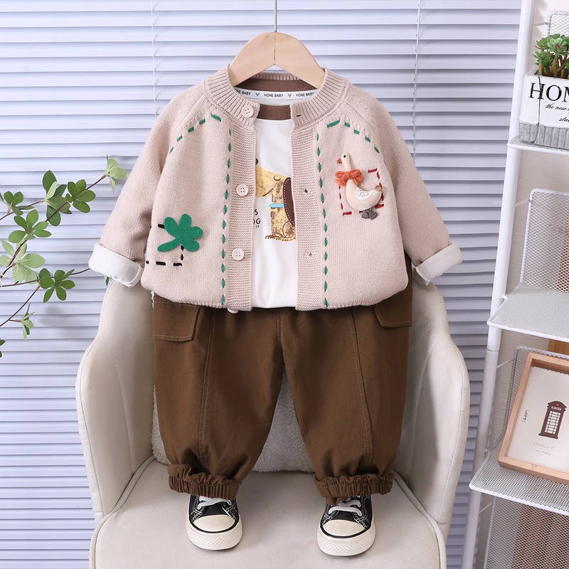 Baby Boy Duck Cardigan Three-Piece Set