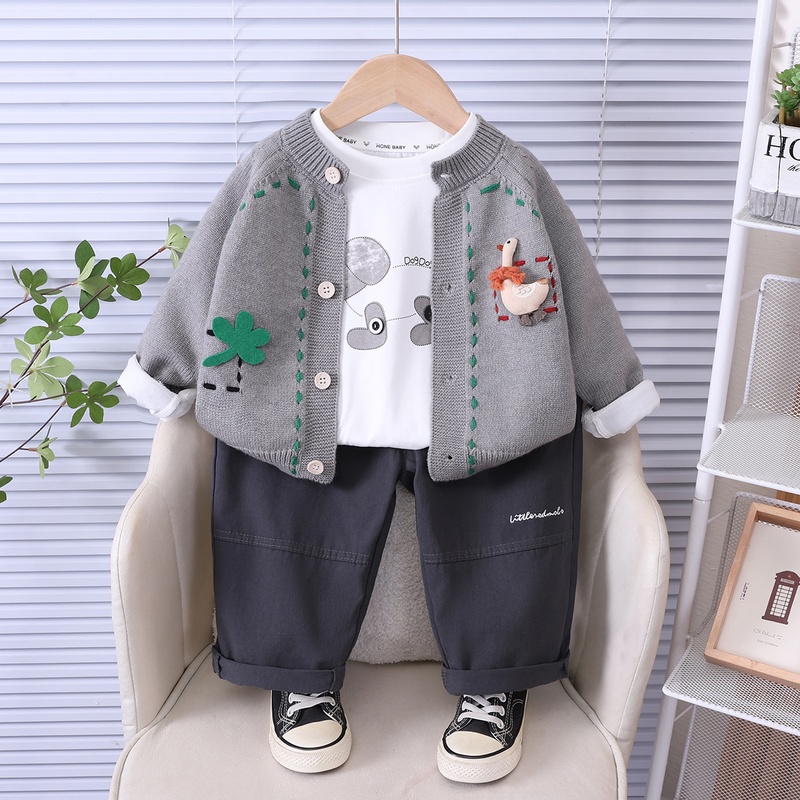 Baby Boy Duck Cardigan Three-Piece Set