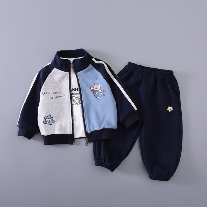 Baby Boy Color Block Bear Three-Piece Set