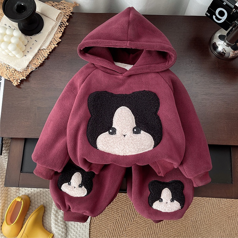 Double Sided Plush Hooded Kids Set