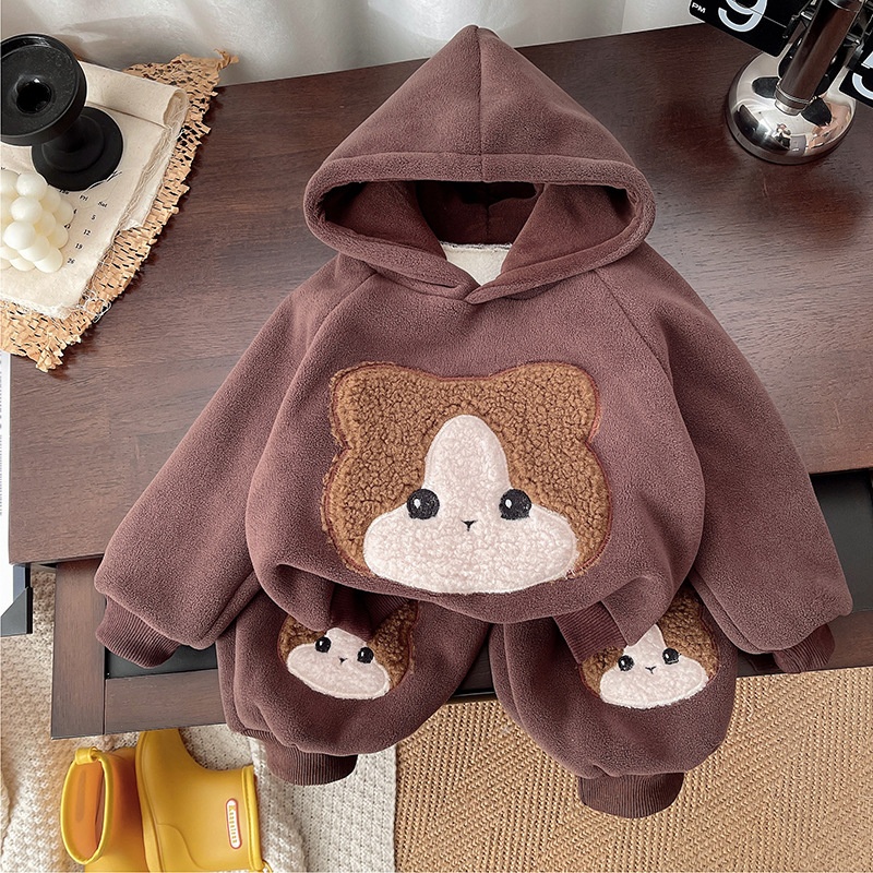 Double Sided Plush Hooded Kids Set