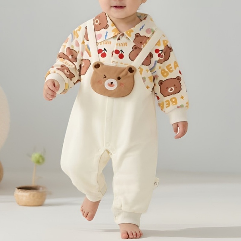 Baby Unisex Bear Print Long Sleeve Romper