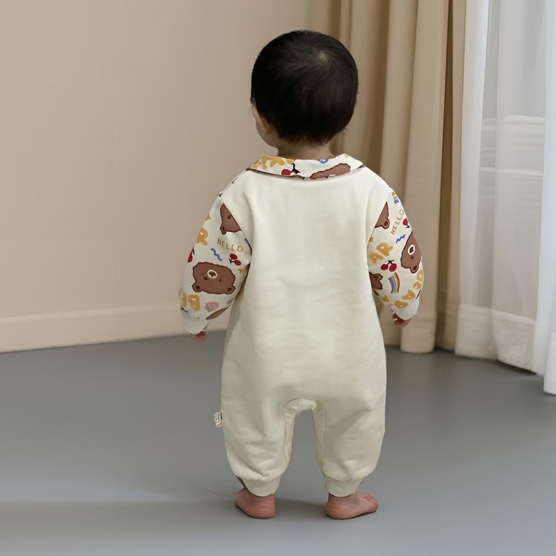 Baby Unisex Bear Print Long Sleeve Romper