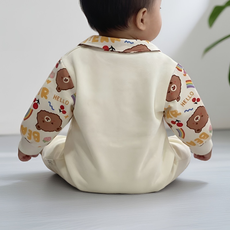 Baby Unisex Bear Print Long Sleeve Romper
