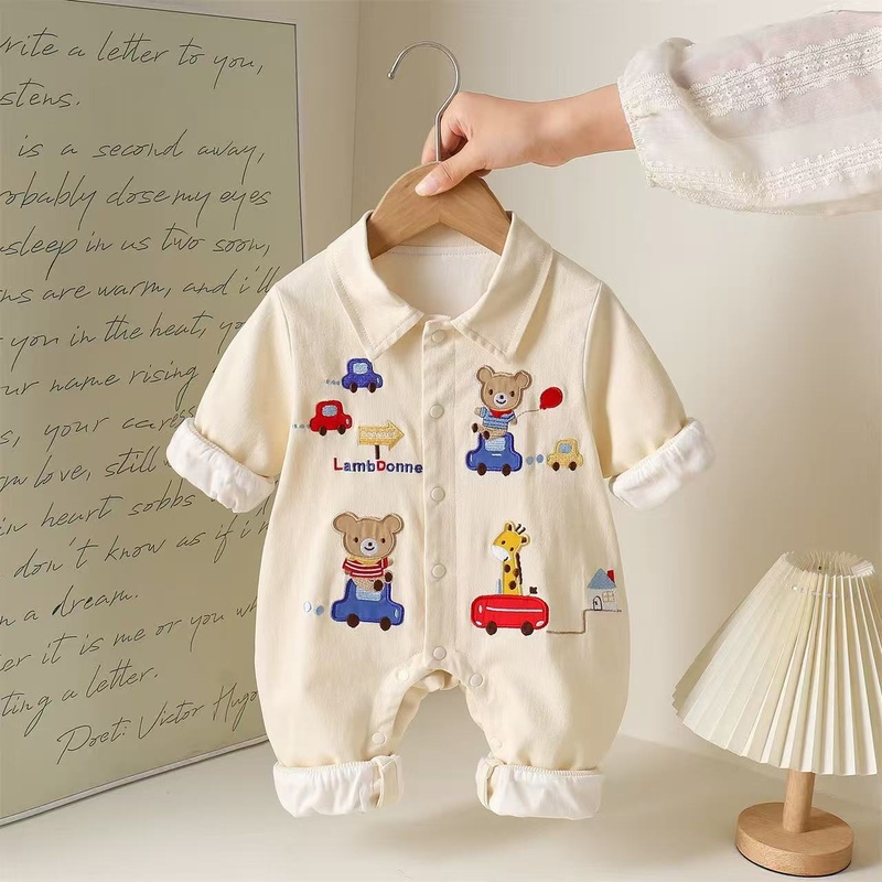 Baby Boy Cartoon Car Bear Long Sleeve Romper