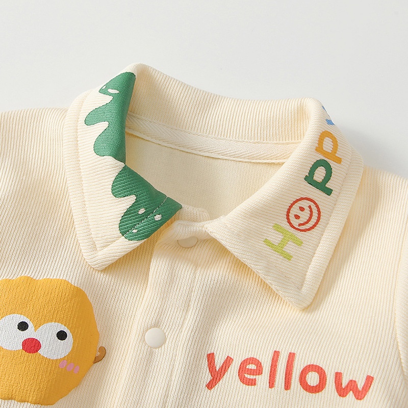 Baby Boy Cartoon Print Collar Long Sleeve Romper