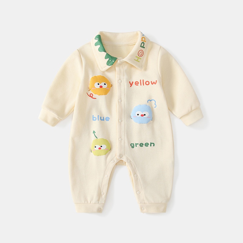 Baby Boy Cartoon Print Collar Long Sleeve Romper
