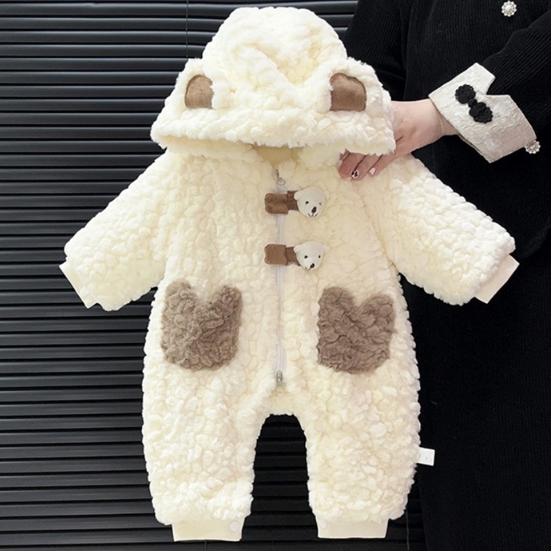 Baby Unisex Bear Padded Hoodie Long Sleeve Romper