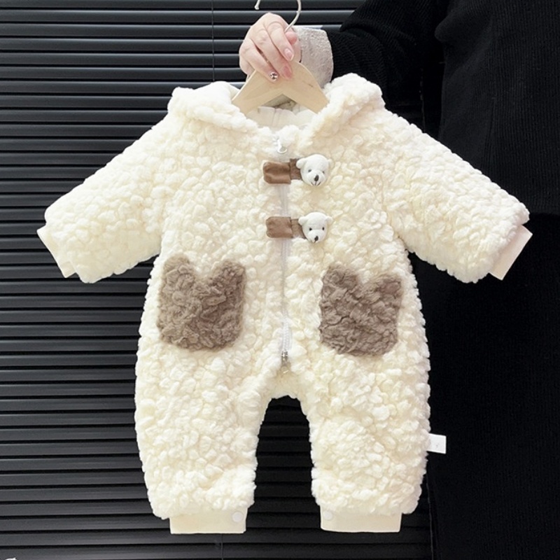Baby Unisex Bear Padded Hoodie Long Sleeve Romper