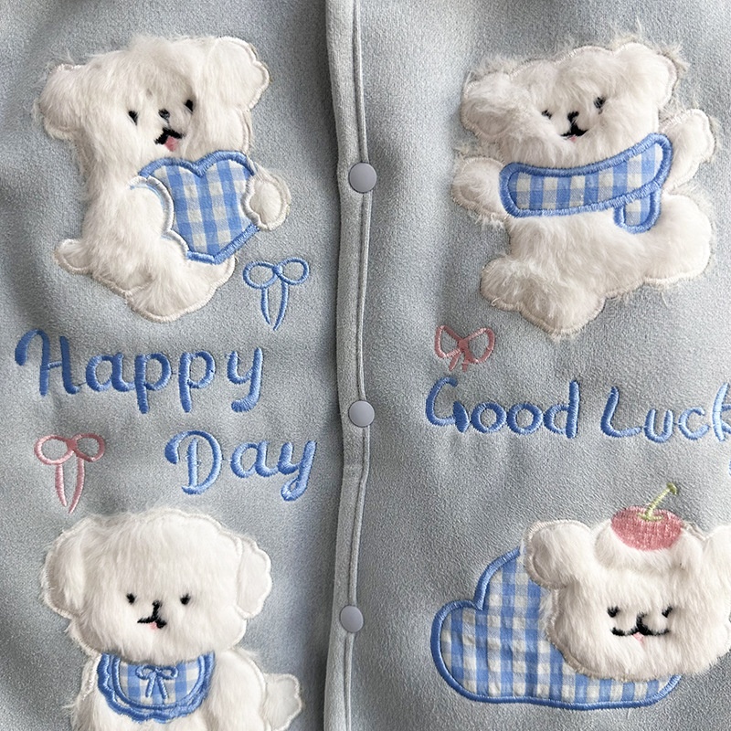 Baby Unisex Happy Puppy Fleece Hoodie Long Sleeve Romper