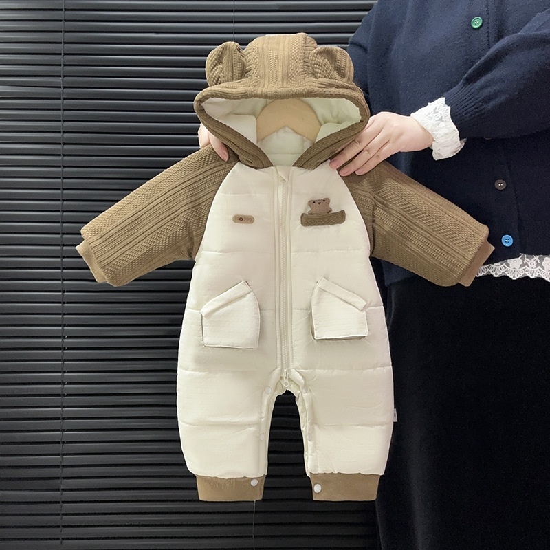 Baby Unisex Hello Bear Padded Hoodie Long Sleeve Romper