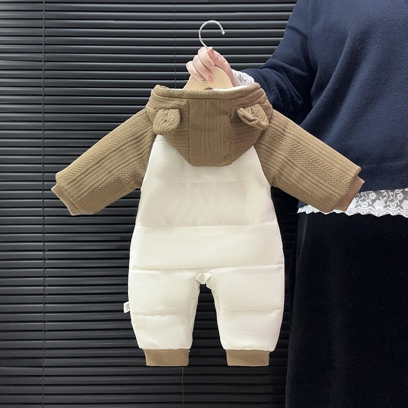 Baby Unisex Hello Bear Padded Hoodie Long Sleeve Romper