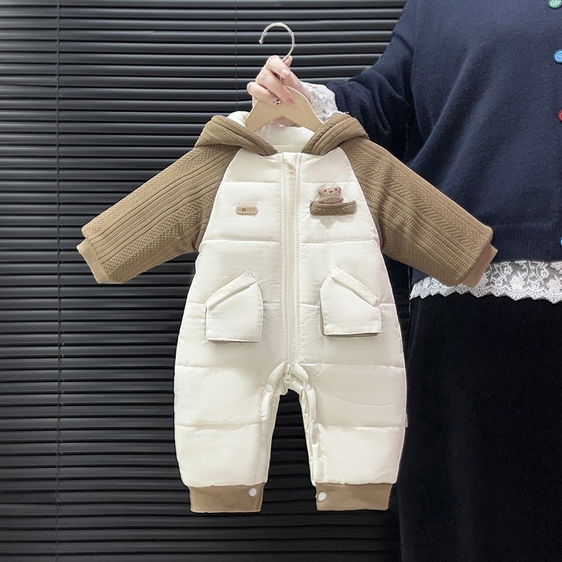 Baby Unisex Hello Bear Padded Hoodie Long Sleeve Romper