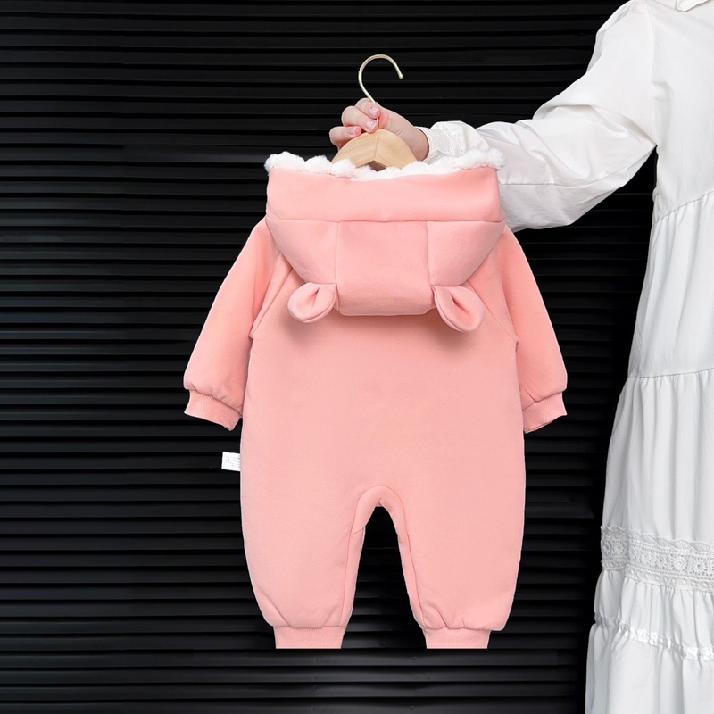Baby Girl Pink Sweet Cat Hoodie Long Sleeve Romper
