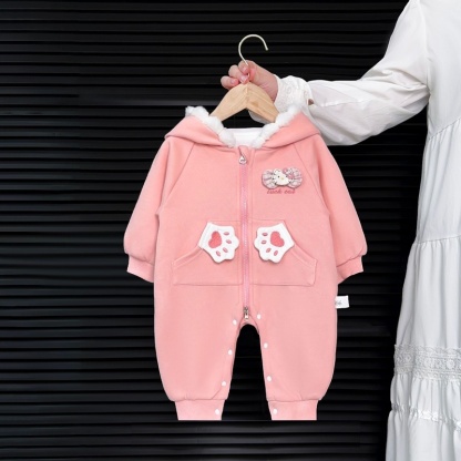 Baby Girl Pink Sweet Cat Hoodie Long Sleeve Romper