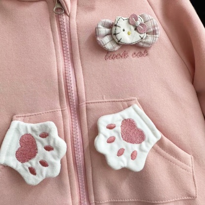 Baby Girl Pink Sweet Cat Hoodie Long Sleeve Romper