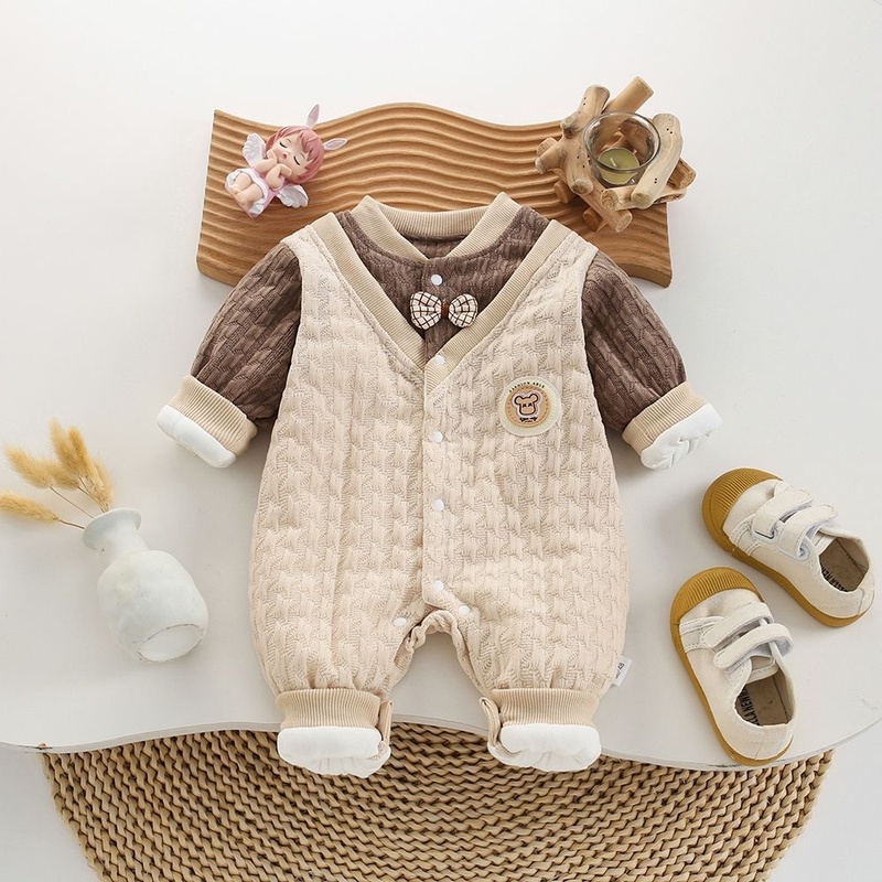 Baby Boy Bow Tie Padded Long Sleeve Romper