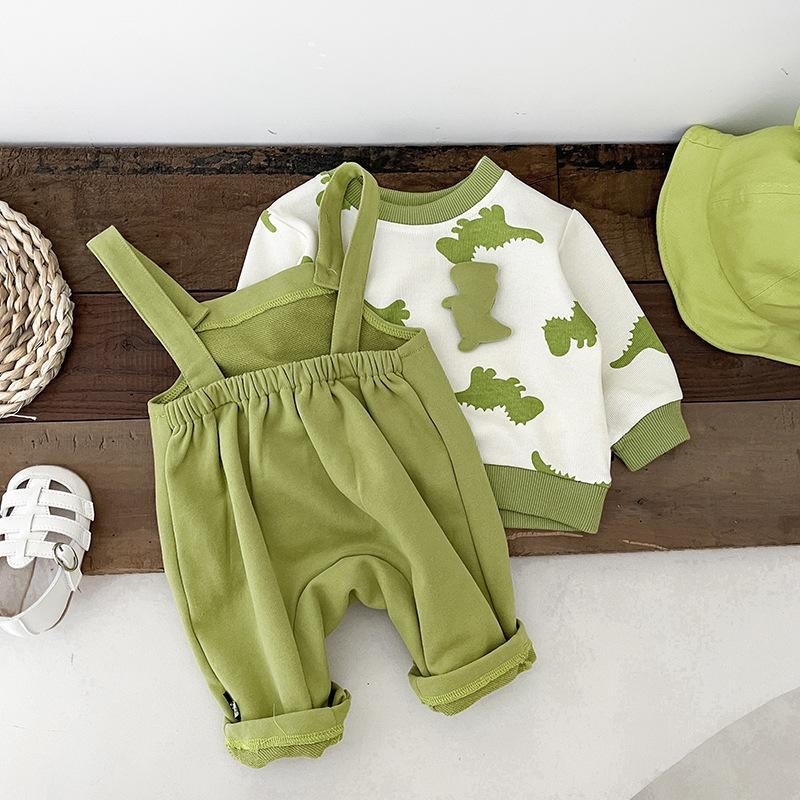 Baby Boy Dinosaur Suspenders Long Sleeve Romper Set