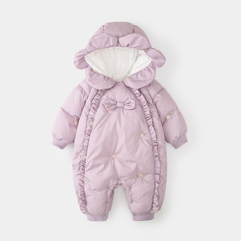Baby Girl Purple Embroidered Long Sleeve Romper