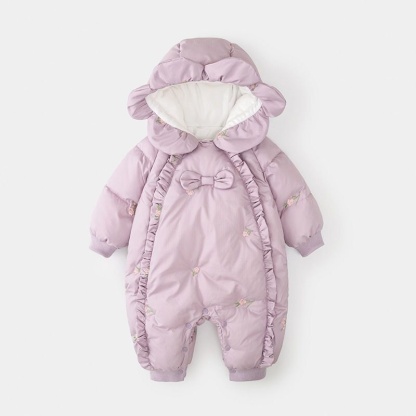 Baby Girl Purple Embroidered Long Sleeve Romper