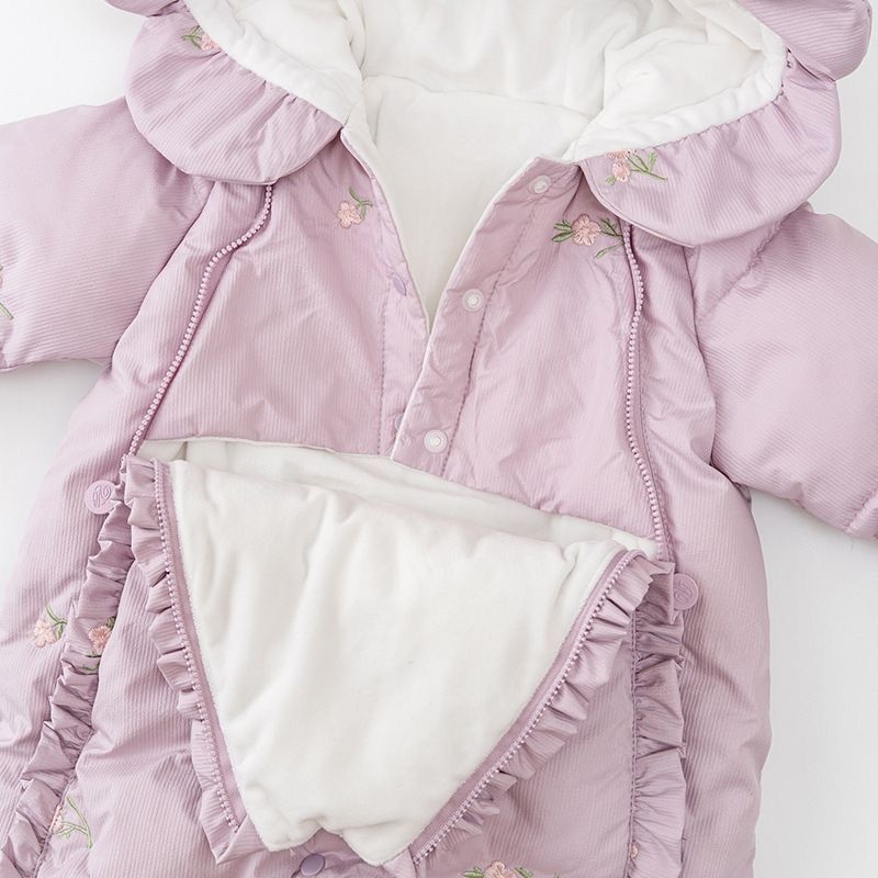 Baby Girl Purple Embroidered Long Sleeve Romper