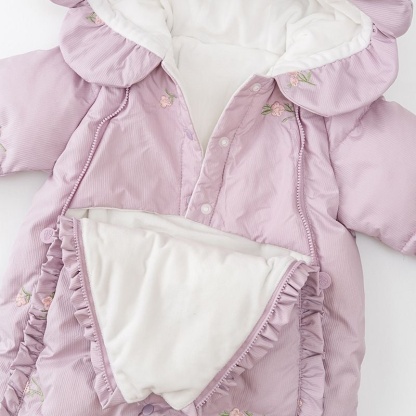Baby Girl Purple Embroidered Long Sleeve Romper