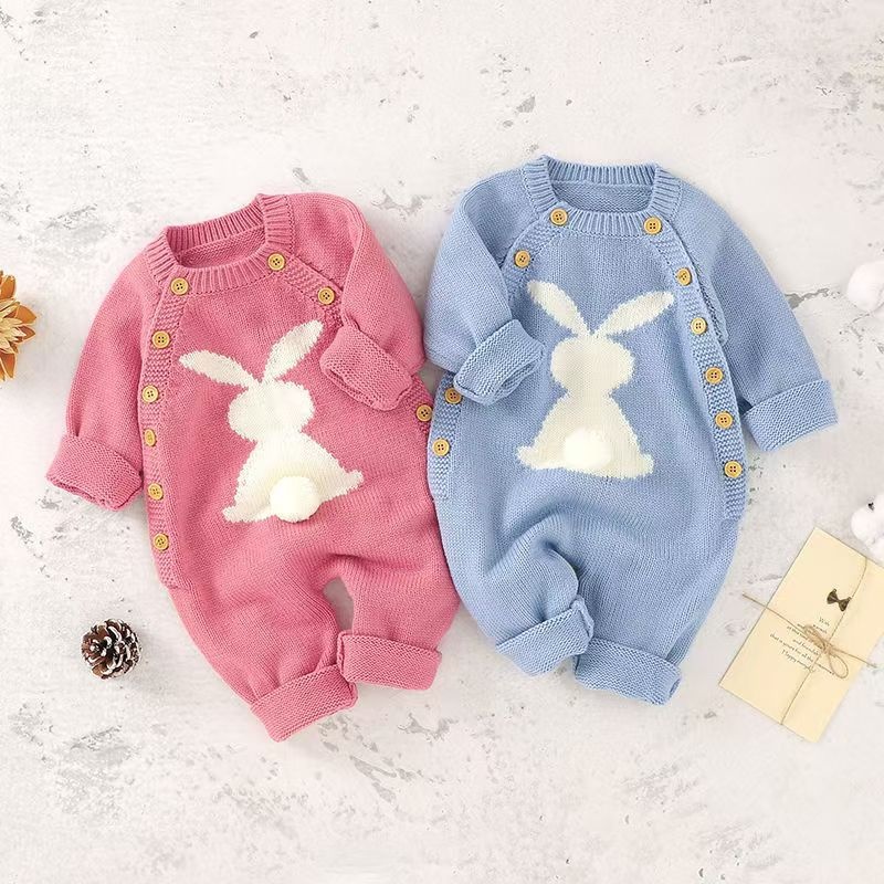 Baby Unisex Rabbit Button Knitted Romper
